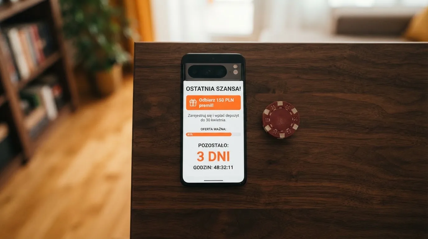 Zbliżenie na telefon z listą warunków promocji i licznikiem odliczającym dni do końca oferty