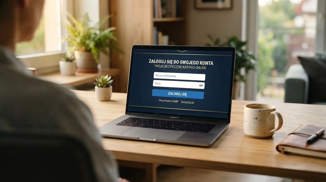 Strona logowania oficjalnej platformy Total Casino na ekranie laptopa, jedynego legalnego kasyna online w Polsce